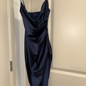 Windsor Midnight Blue Satin Midi Dress